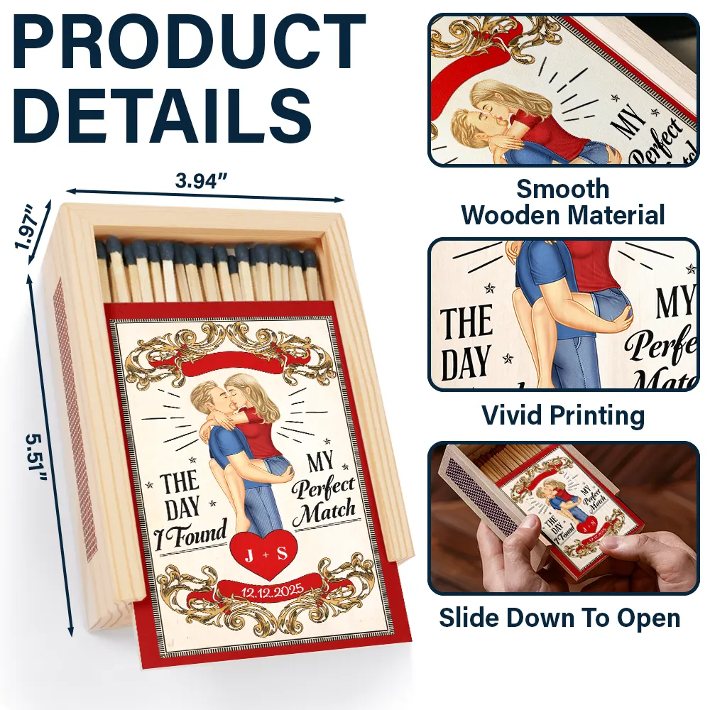 The Day I Found My Perfect Match - Personalized Wooden Matchbox - Image 4