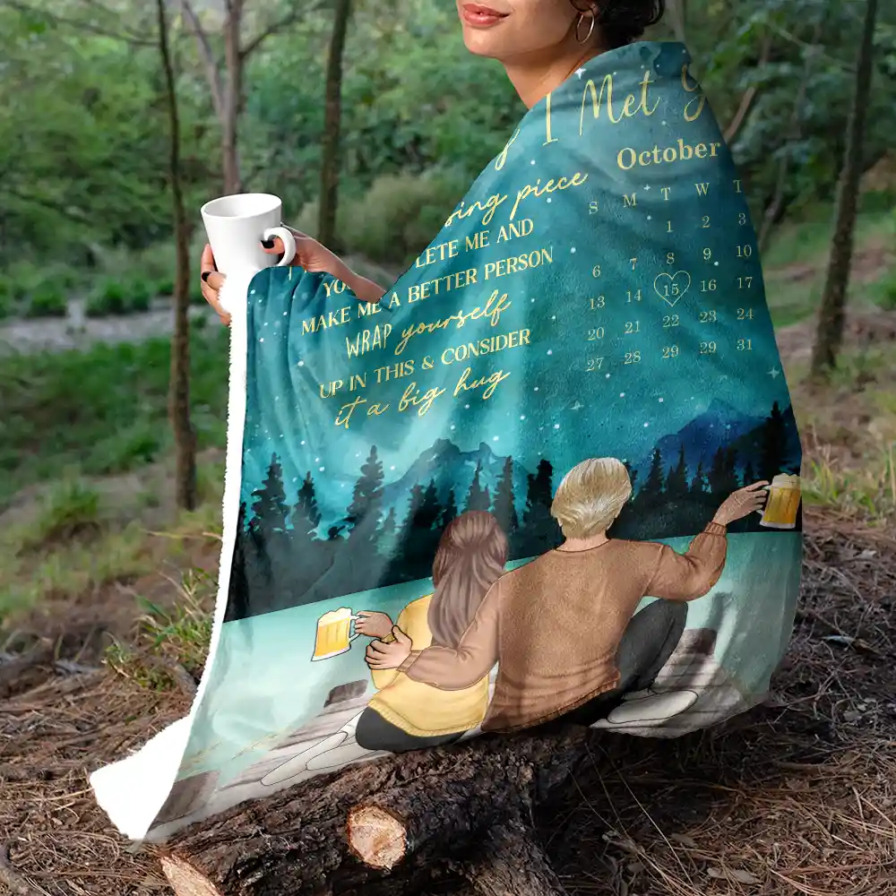 The Day I Met You Couple Calendar - Personalized Fleece Blanket, Sherpa Blanket - Image 5