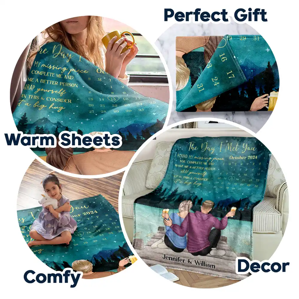 The Day I Met You Couple Calendar - Personalized Fleece Blanket, Sherpa Blanket - Image 7