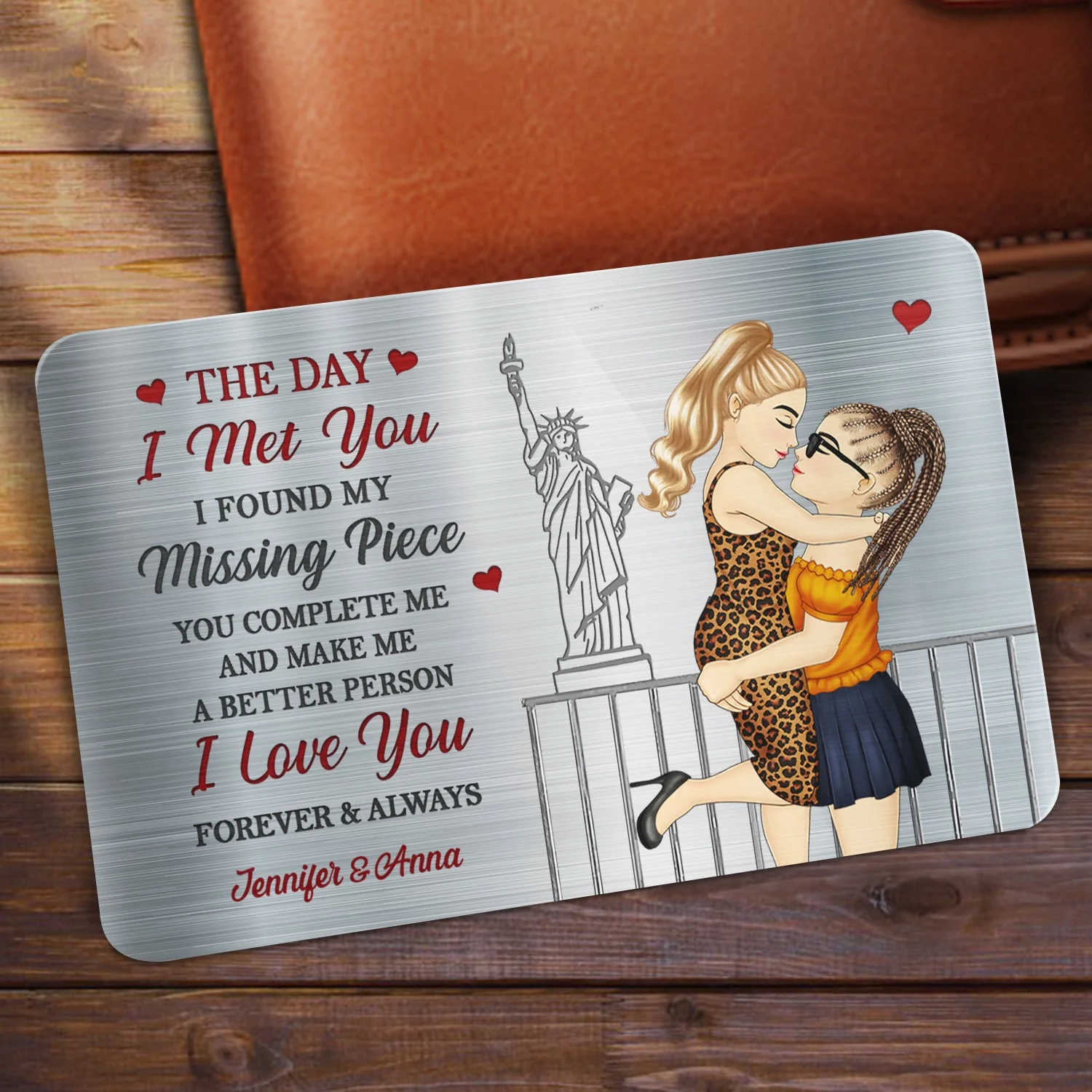 The Day I Met You I Found My Missing Piece - Anniversary Gift For Spouse, Lover, Couple - Personalized Aluminum Wallet Card - Image 2