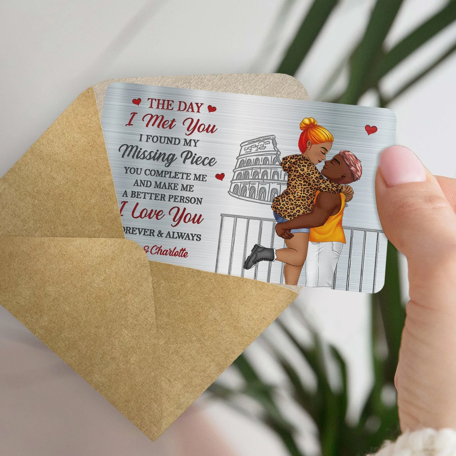 The Day I Met You I Found My Missing Piece - Anniversary Gift For Spouse, Lover, Couple - Personalized Aluminum Wallet Card - Image 4