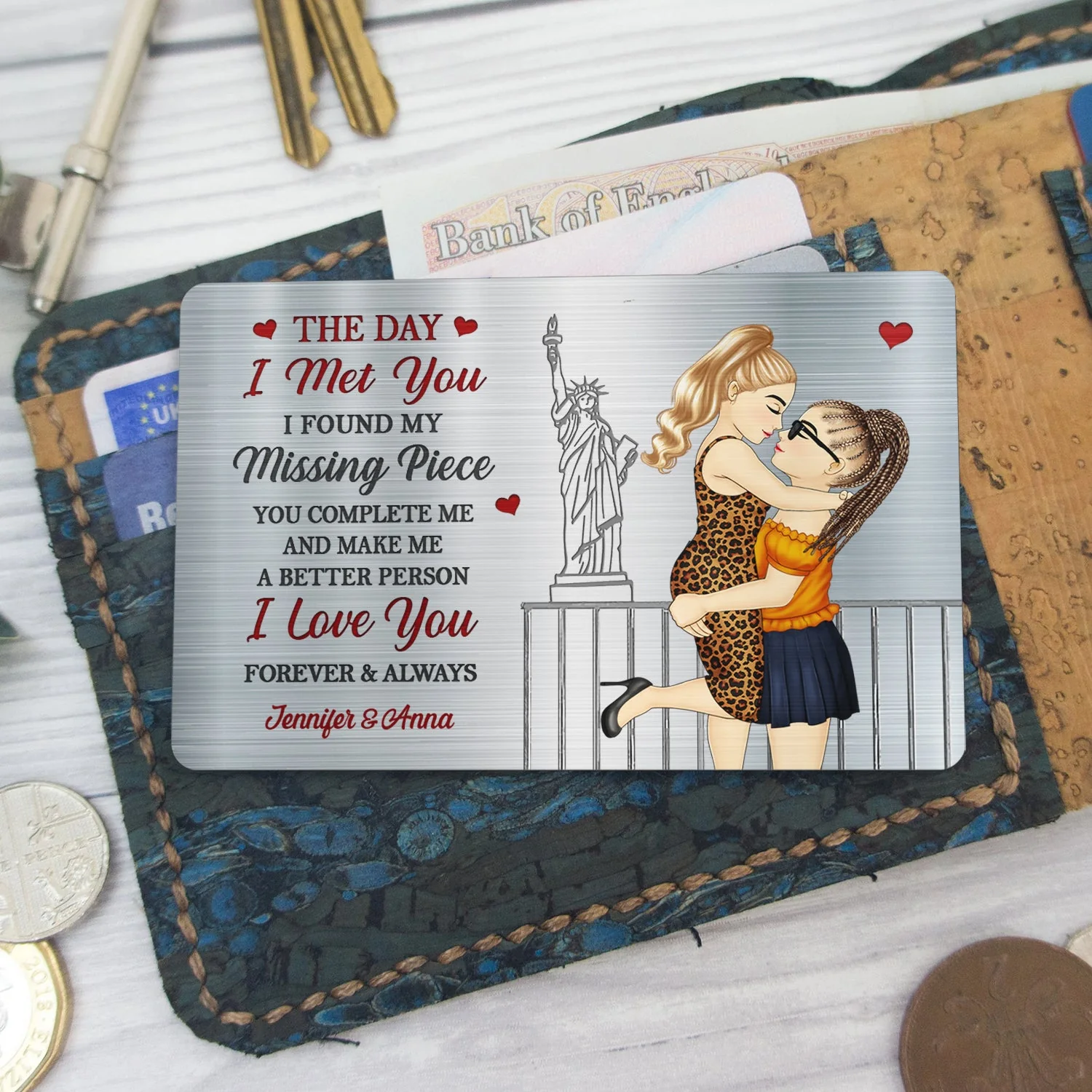 The Day I Met You I Found My Missing Piece - Anniversary Gift For Spouse, Lover, Couple - Personalized Aluminum Wallet Card - Image 5