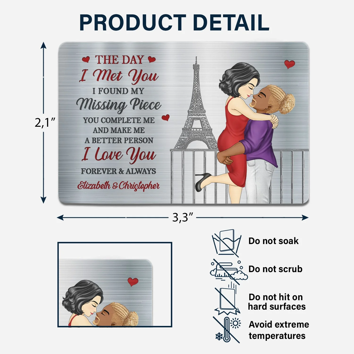 The Day I Met You I Found My Missing Piece - Anniversary Gift For Spouse, Lover, Couple - Personalized Aluminum Wallet Card - Image 6