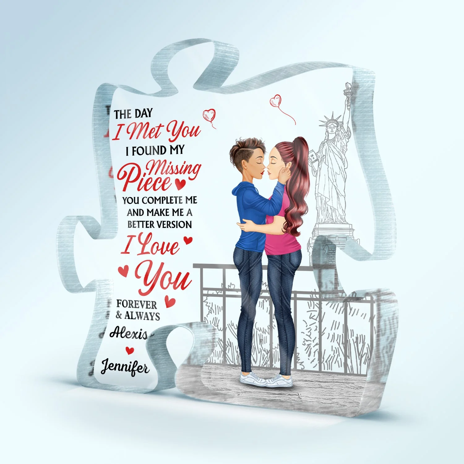 The Day I Met You I Found My Missing Piece - Gift For Couple, Spouse, Husband, Wife - Personalized Puzzle Shaped Acrylic Plaque - Image 3