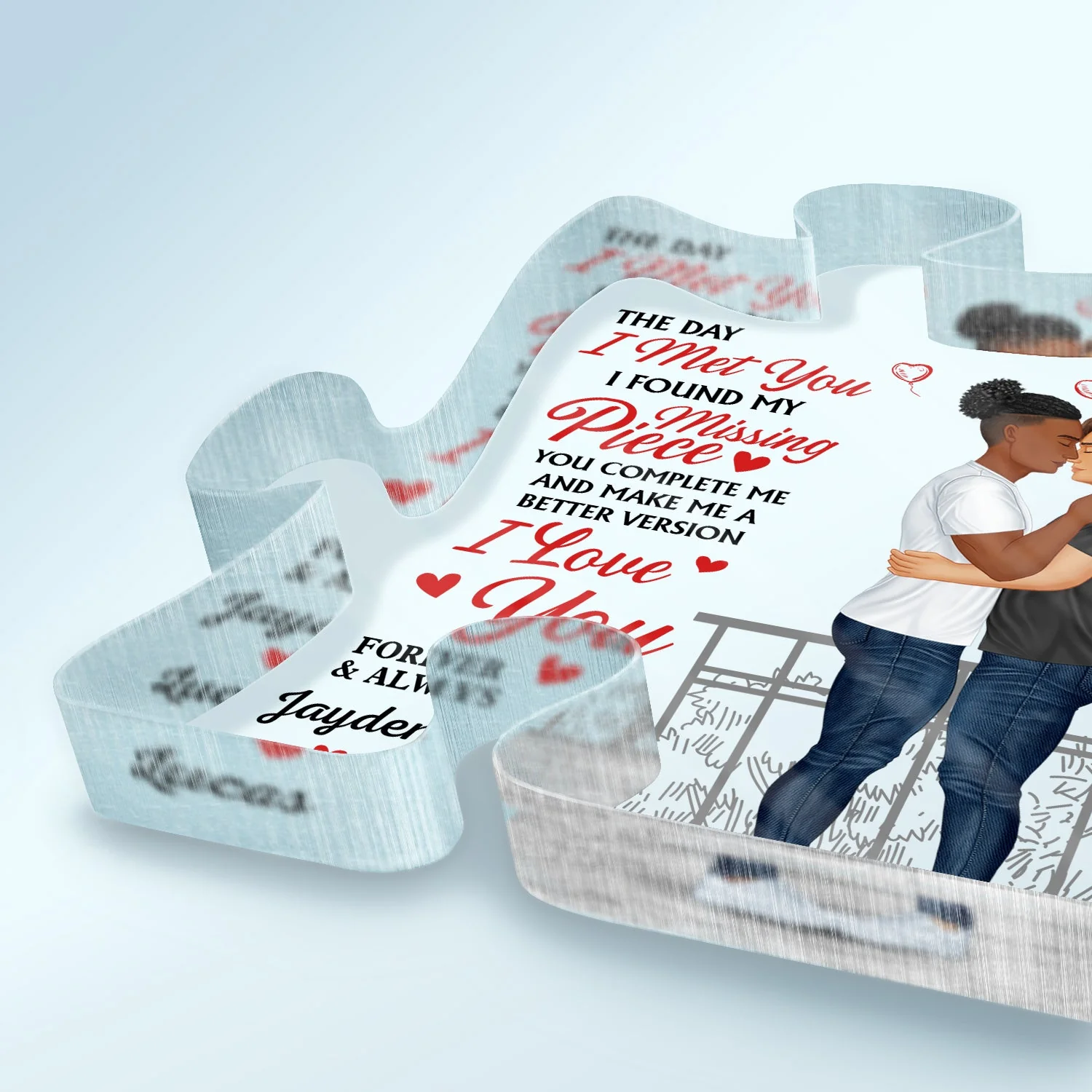 The Day I Met You I Found My Missing Piece - Gift For Couple, Spouse, Husband, Wife - Personalized Puzzle Shaped Acrylic Plaque - Image 4