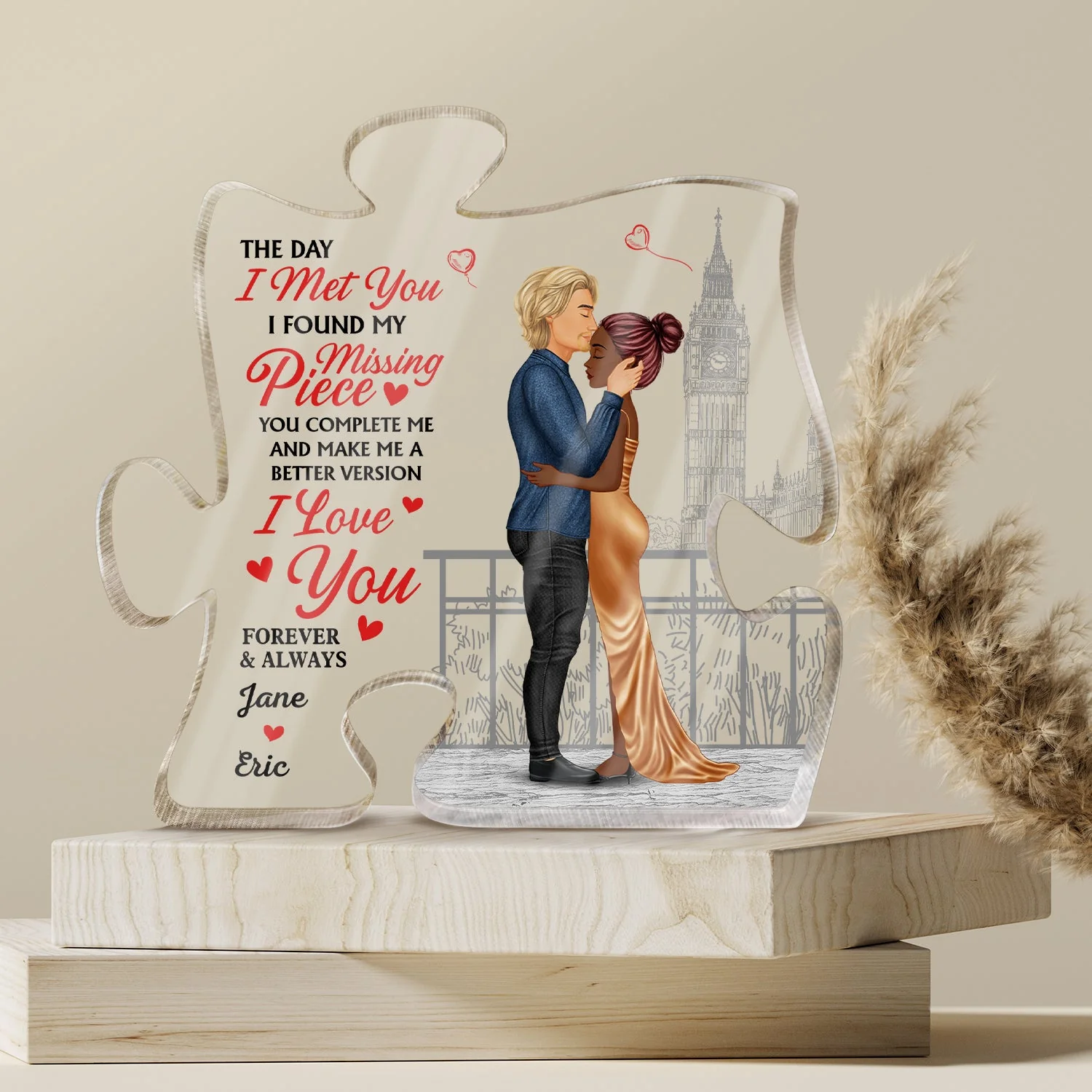 The Day I Met You I Found My Missing Piece - Gift For Couple, Spouse, Husband, Wife - Personalized Puzzle Shaped Acrylic Plaque - Image 5