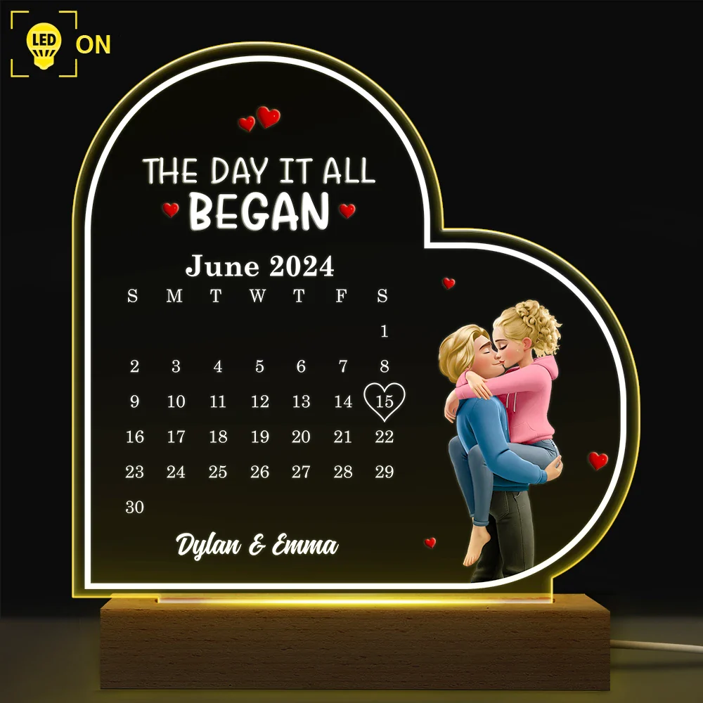 The Day It All Began - Personalized 3D Led Light Wooden Base - Image 2