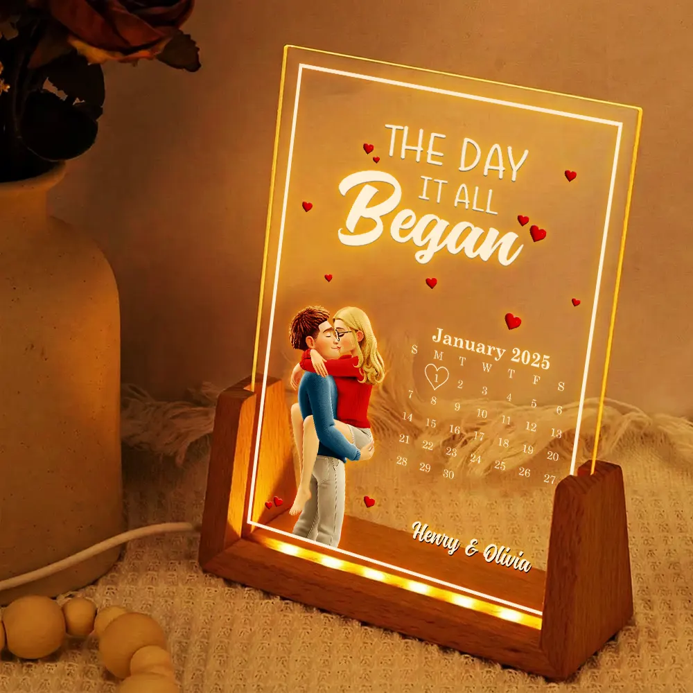The Day It All Began With Couple Names - Personalized Night Light - Image 2