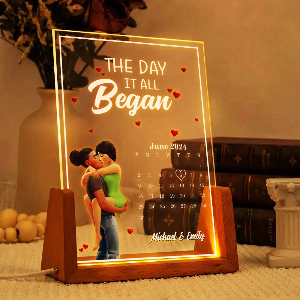 The Day It All Began With Couple Names - Personalized Night Light - Image 4