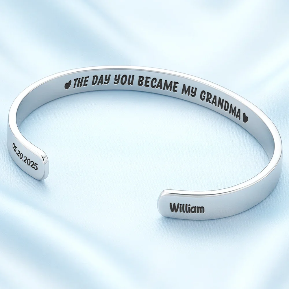 The Day You Became My Mommy - Personalized Bangle Bracelet Cuff - Image 2