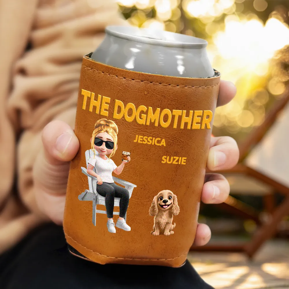 The Dog Father 3D - Personalized Leather Can Cooler - Image 3