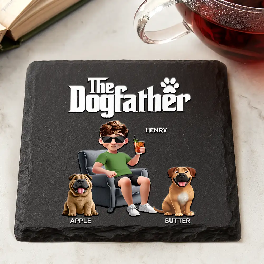 The Dog Father 3D - Personalized Slate Coaster - Image 2