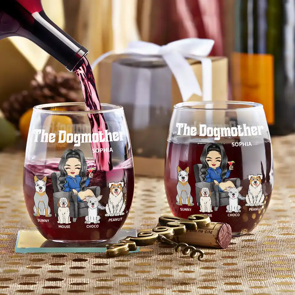 The Dog Mother - Personalized Stemless Wine Glass - Image 3