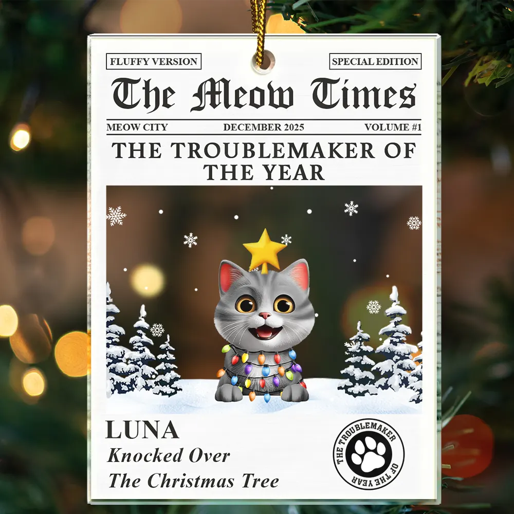 The Dog Times The Meow Times - Personalized Custom Shaped Acrylic Ornament - Image 4