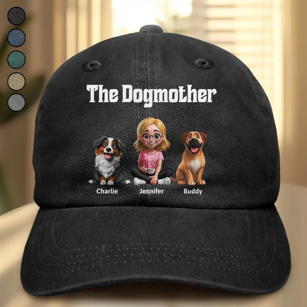 The Dogfather Dogmother - Personalized Vintage Washed Denim Cap - Image 2