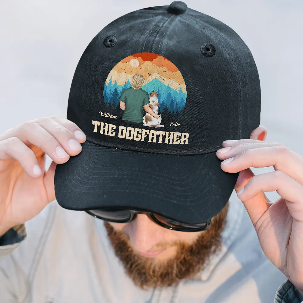 The Dogfather - Personalized Vintage Washed Denim Cap - Image 2