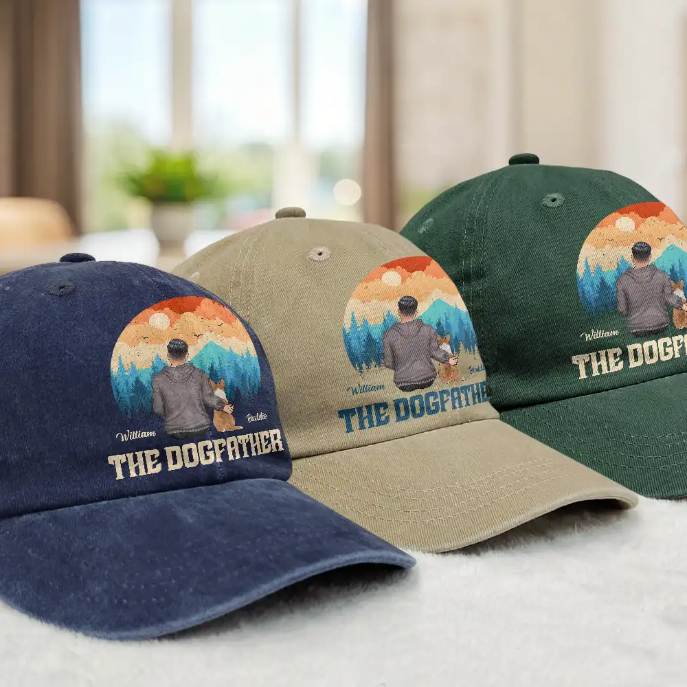 The Dogfather - Personalized Vintage Washed Denim Cap - Image 3