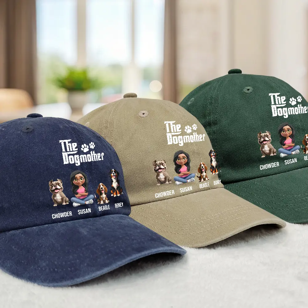 The Dogmother Dogfather - Personalized Vintage Washed Denim Cap - Image 3