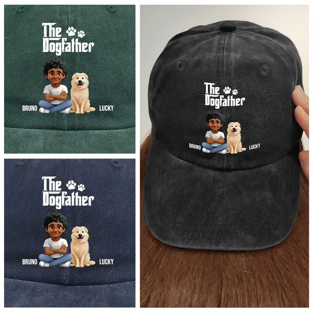The Dogmother Dogfather - Personalized Vintage Washed Denim Cap - Image 4