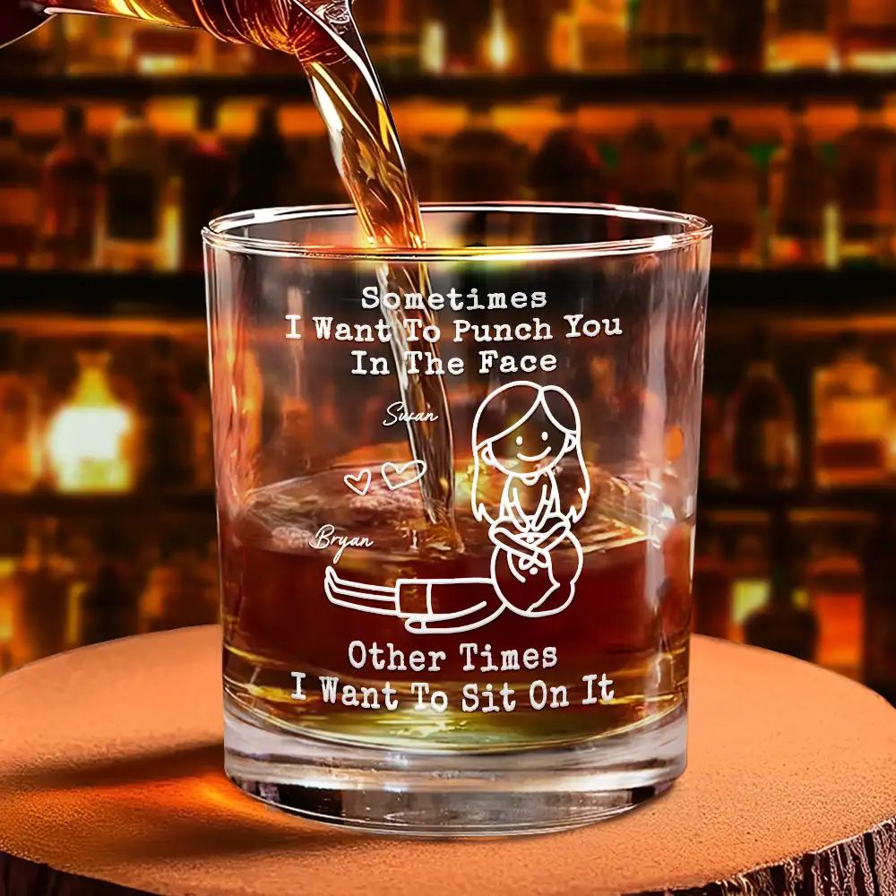 The Face I Want To Sit On Stick Figures Funny Couple - Personalized Whiskey Glass - Image 4