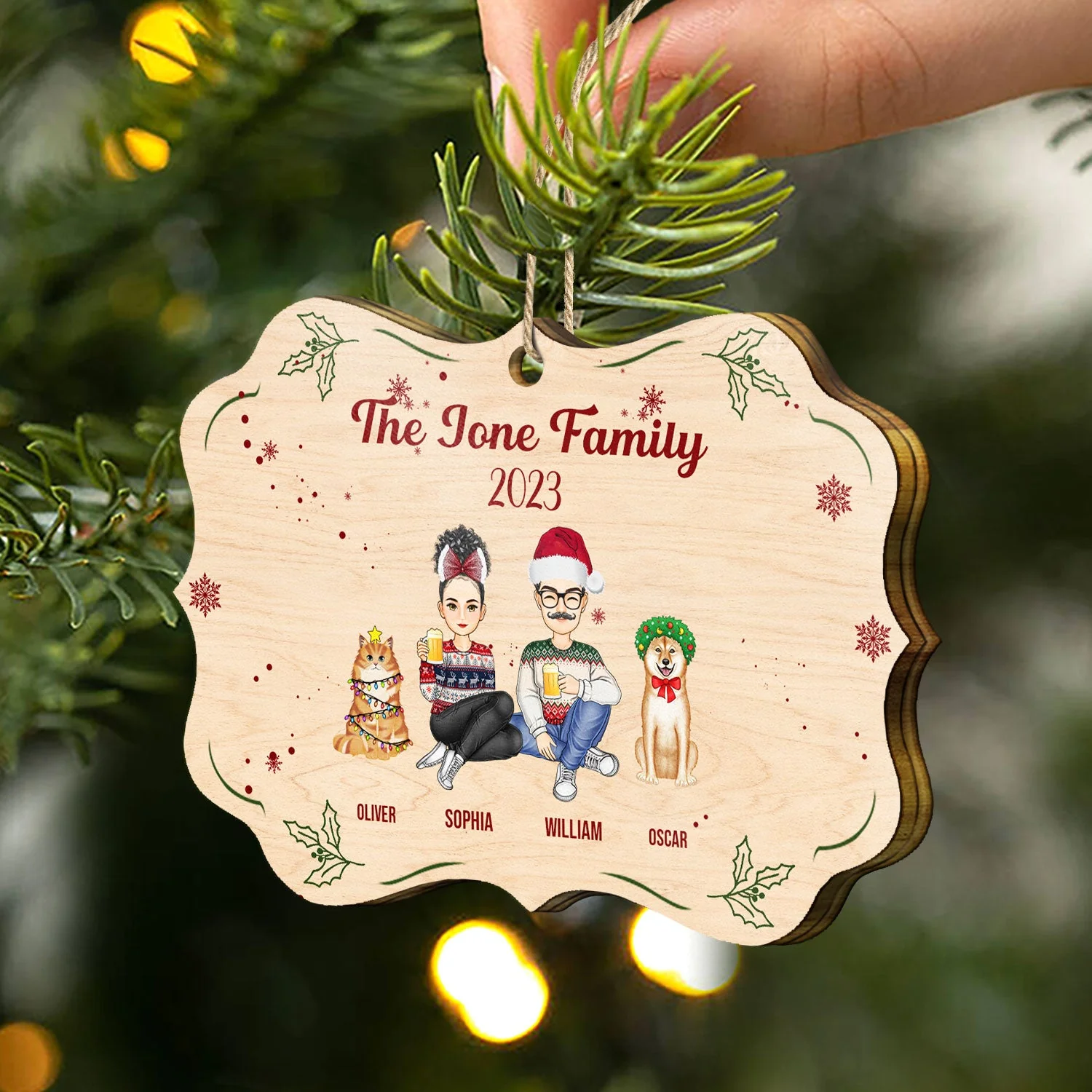 The Family 2023 - Christmas Gift For Family - Personalized Medallion Wooden Ornament - Image 2