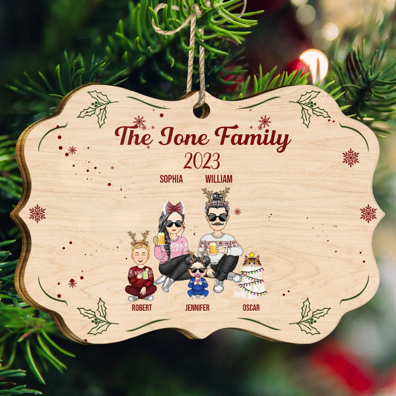 The Family 2023 - Christmas Gift For Family - Personalized Medallion Wooden Ornament - Image 3