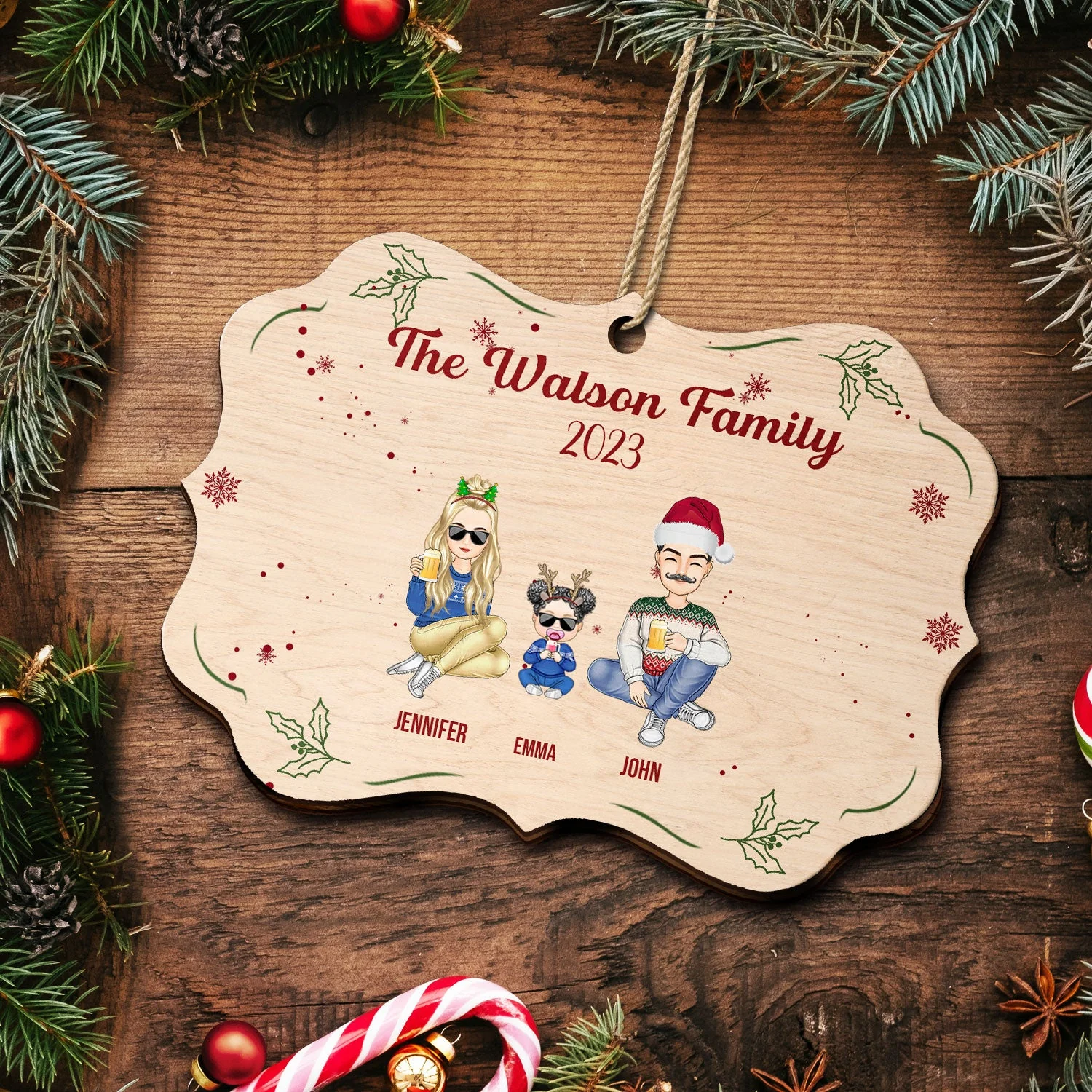 The Family 2023 - Christmas Gift For Family - Personalized Medallion Wooden Ornament - Image 5