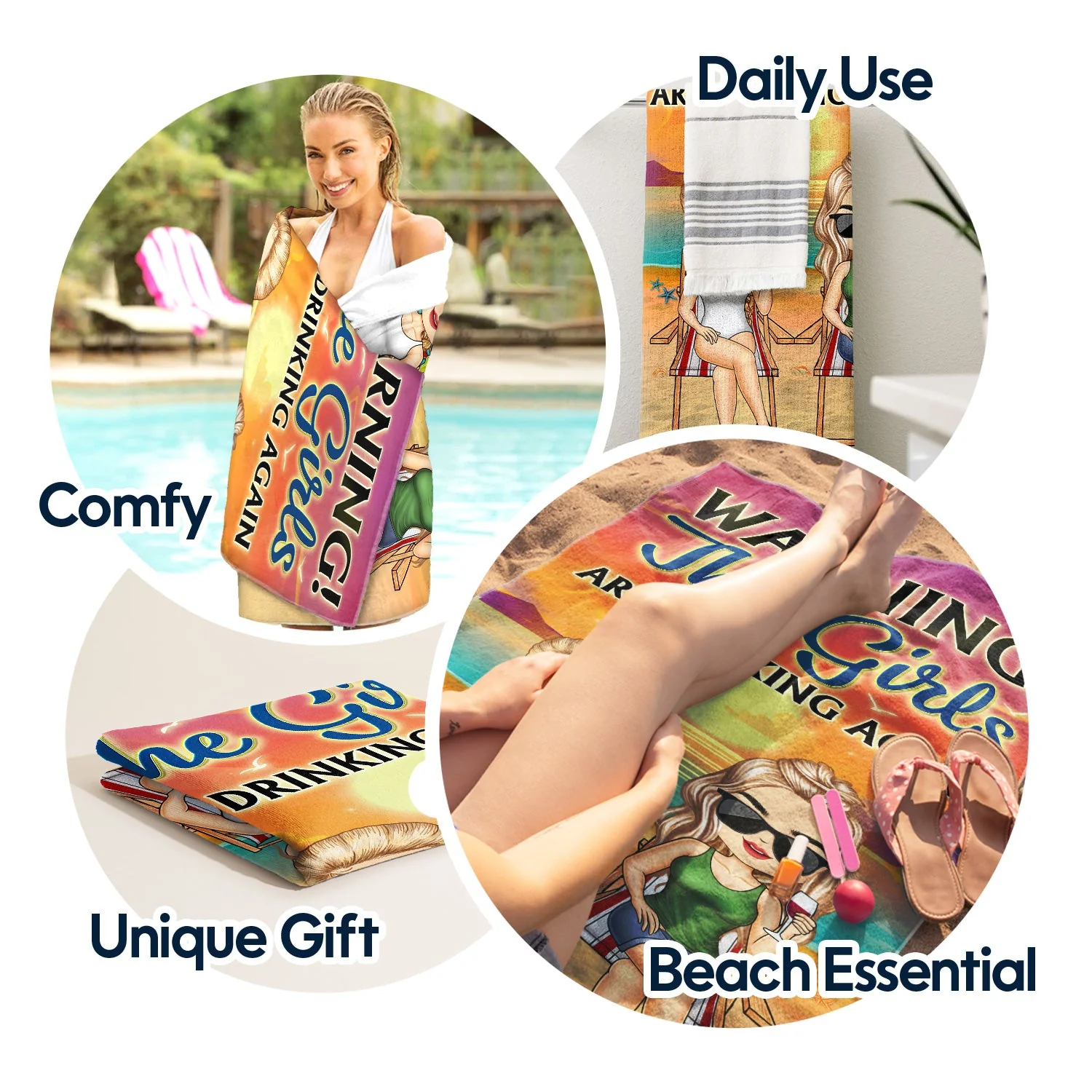The Girls Are Drinking Again Friendship Traveling Beach Swimming Picnic Vacation - Gift For Best Friends, Besties - Personalized Beach Towel - Image 5