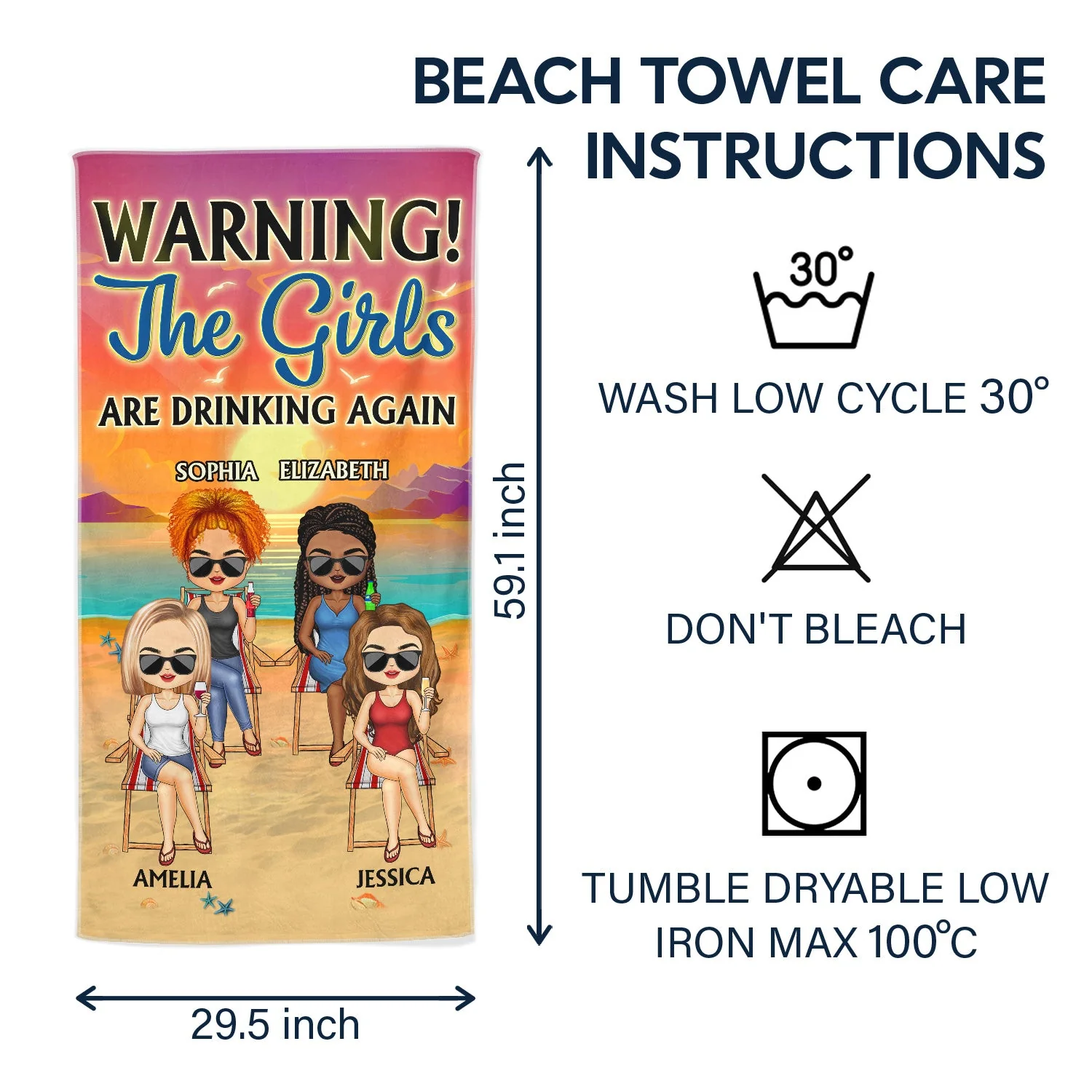 The Girls Are Drinking Again Friendship Traveling Beach Swimming Picnic Vacation - Gift For Best Friends, Besties - Personalized Beach Towel - Image 6
