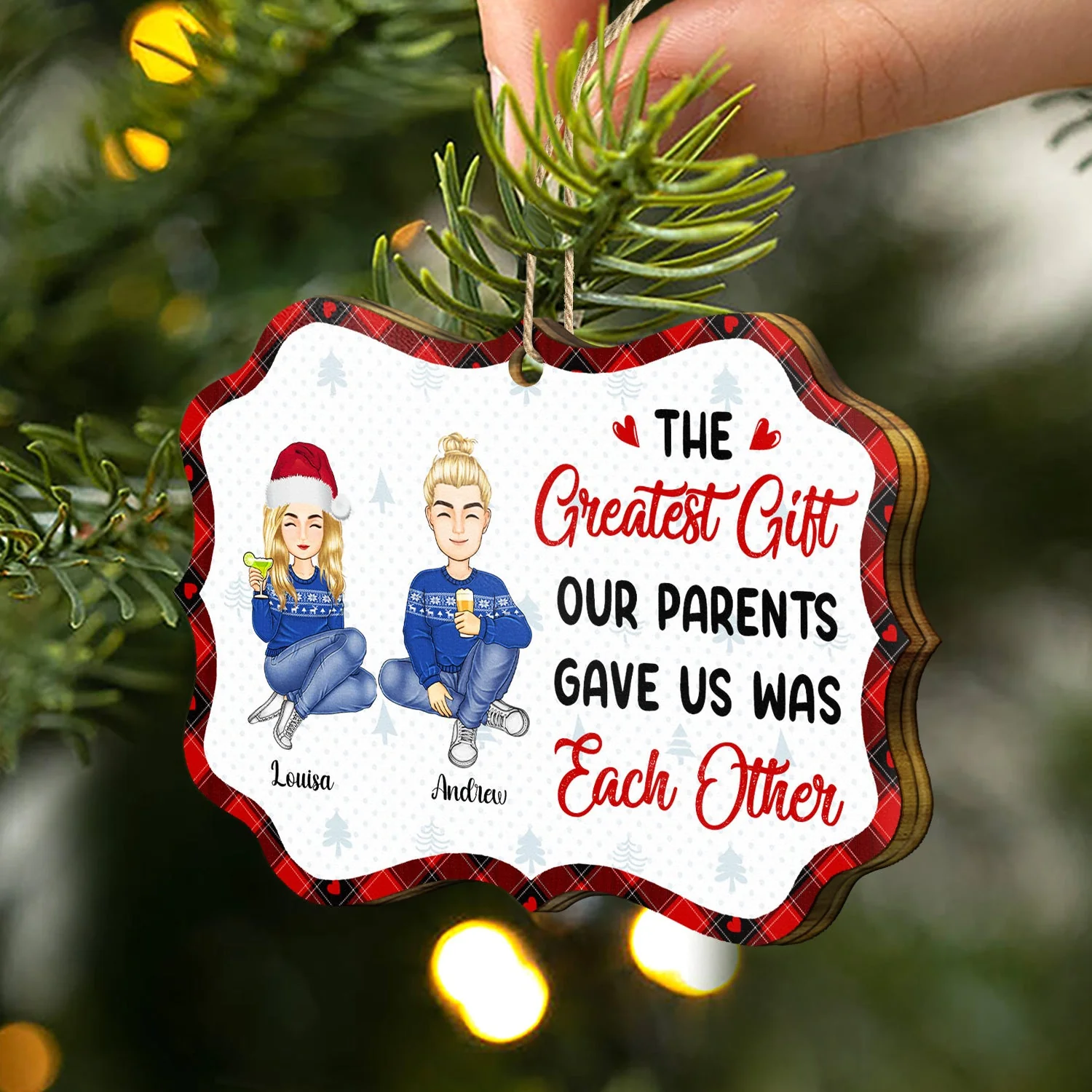 The Greatest Gift Our Parents Gave Us - Christmas Gifts For Brothers, Sisters, Siblings - Personalized Medallion Wooden Ornament - Image 2