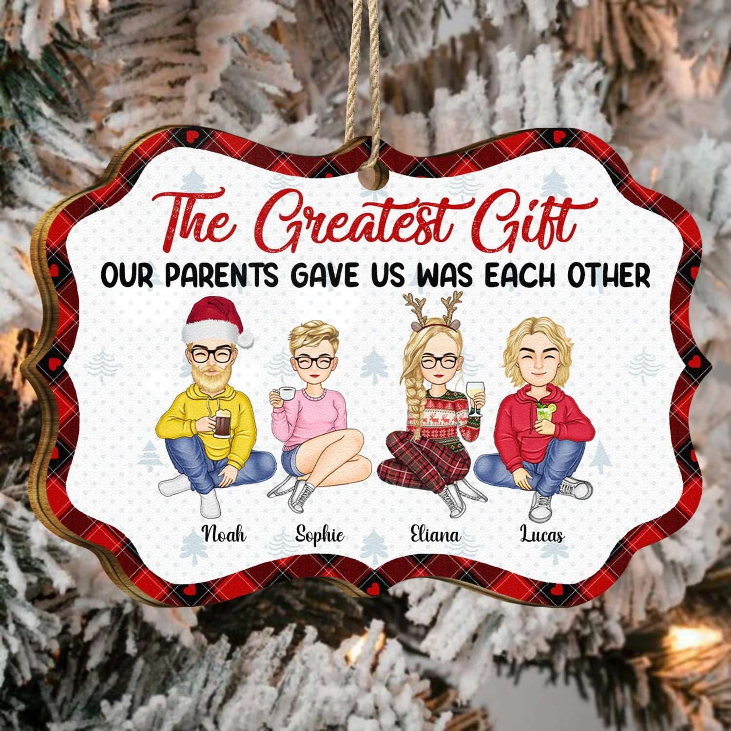 The Greatest Gift Our Parents Gave Us - Christmas Gifts For Brothers, Sisters, Siblings - Personalized Medallion Wooden Ornament - Image 4