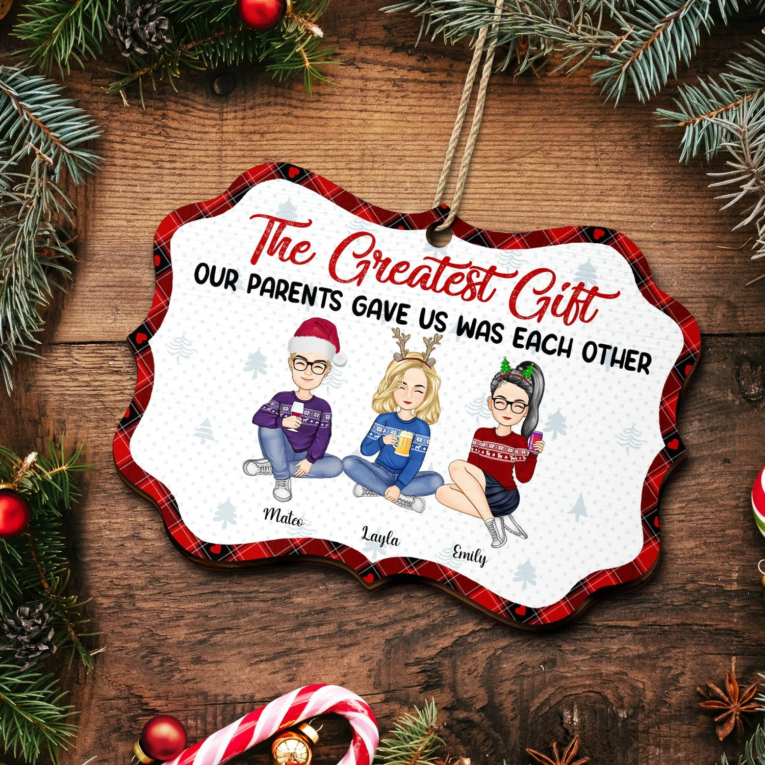 The Greatest Gift Our Parents Gave Us - Christmas Gifts For Brothers, Sisters, Siblings - Personalized Medallion Wooden Ornament - Image 5