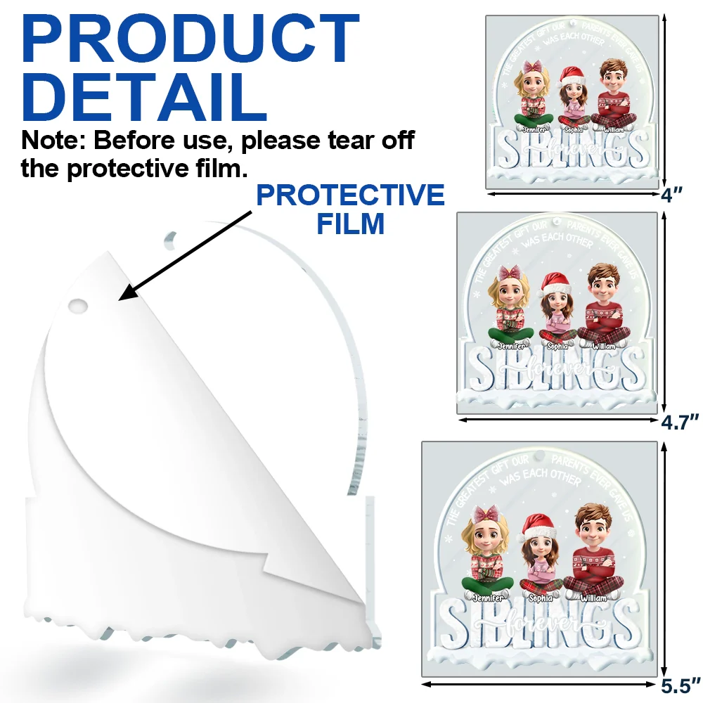 The Greatest Gift Our Parents Gave Us Siblings 3D Effect - Personalized Custom Shaped Acrylic Ornament - Image 6