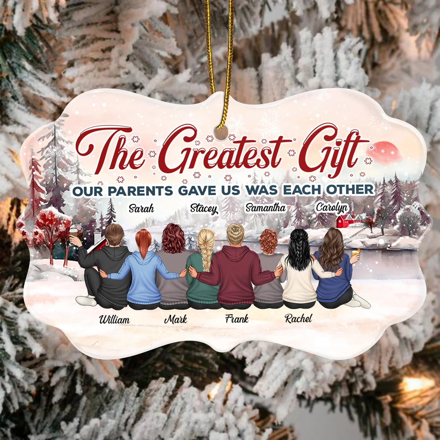 The Greatest Gift Our Parents Gave Us Was Each Other - Christmas Gift For Sibling, Sister, Brother - Personalized Medallion Ceramic Ornament - Image 4