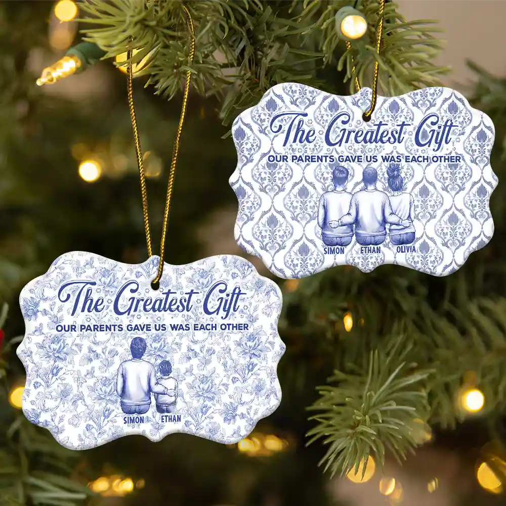 The Greatest Gift Our Parents Gave Us Was Each Other Toile Art Family - Personalized Medallion Ceramic Ornament - Image 2