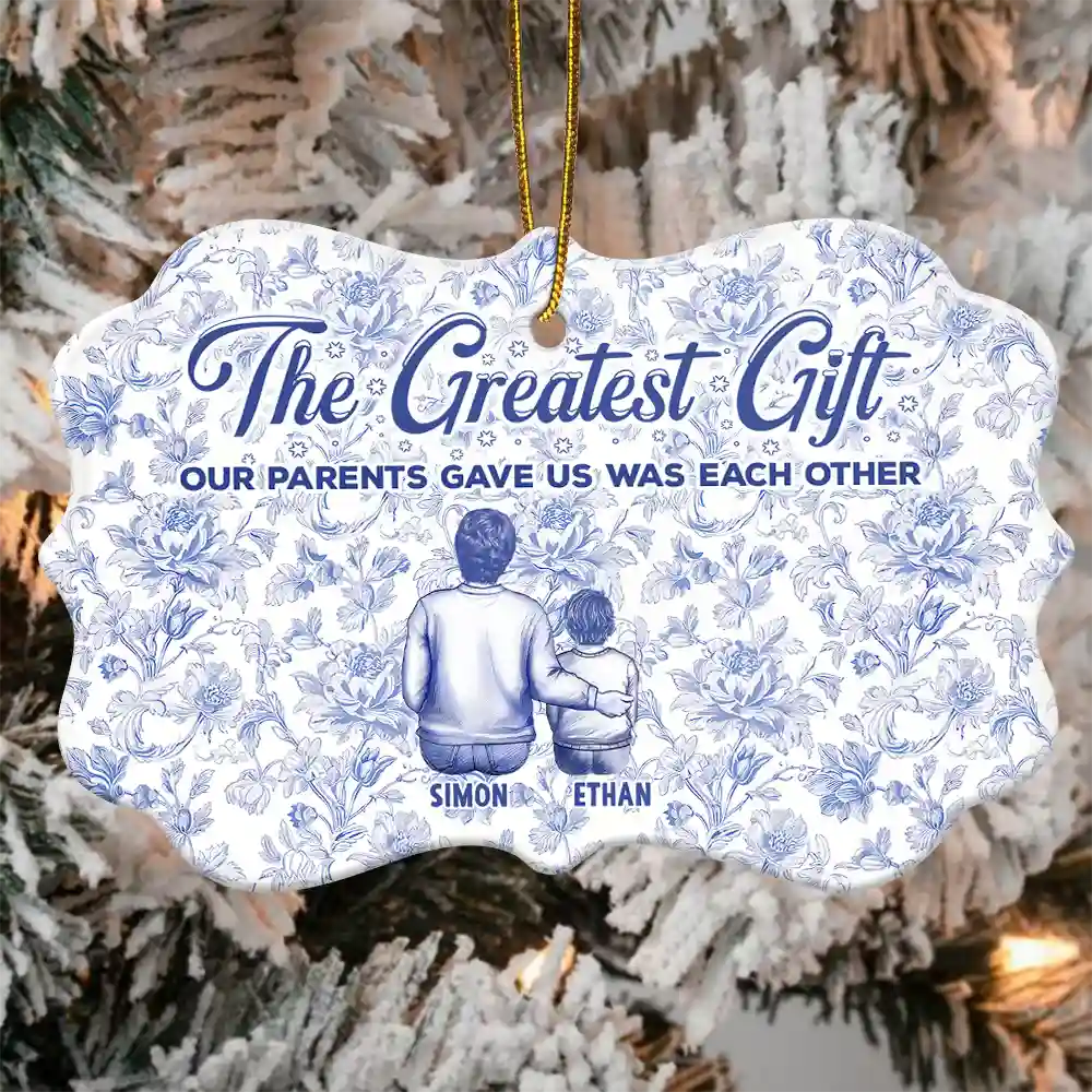 The Greatest Gift Our Parents Gave Us Was Each Other Toile Art Family - Personalized Medallion Ceramic Ornament - Image 4