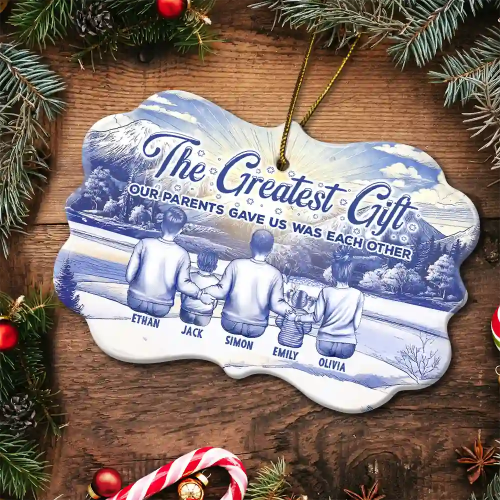 The Greatest Gift Our Parents Gave Us Was Each Other Toile Art Family - Personalized Medallion Ceramic Ornament - Image 5
