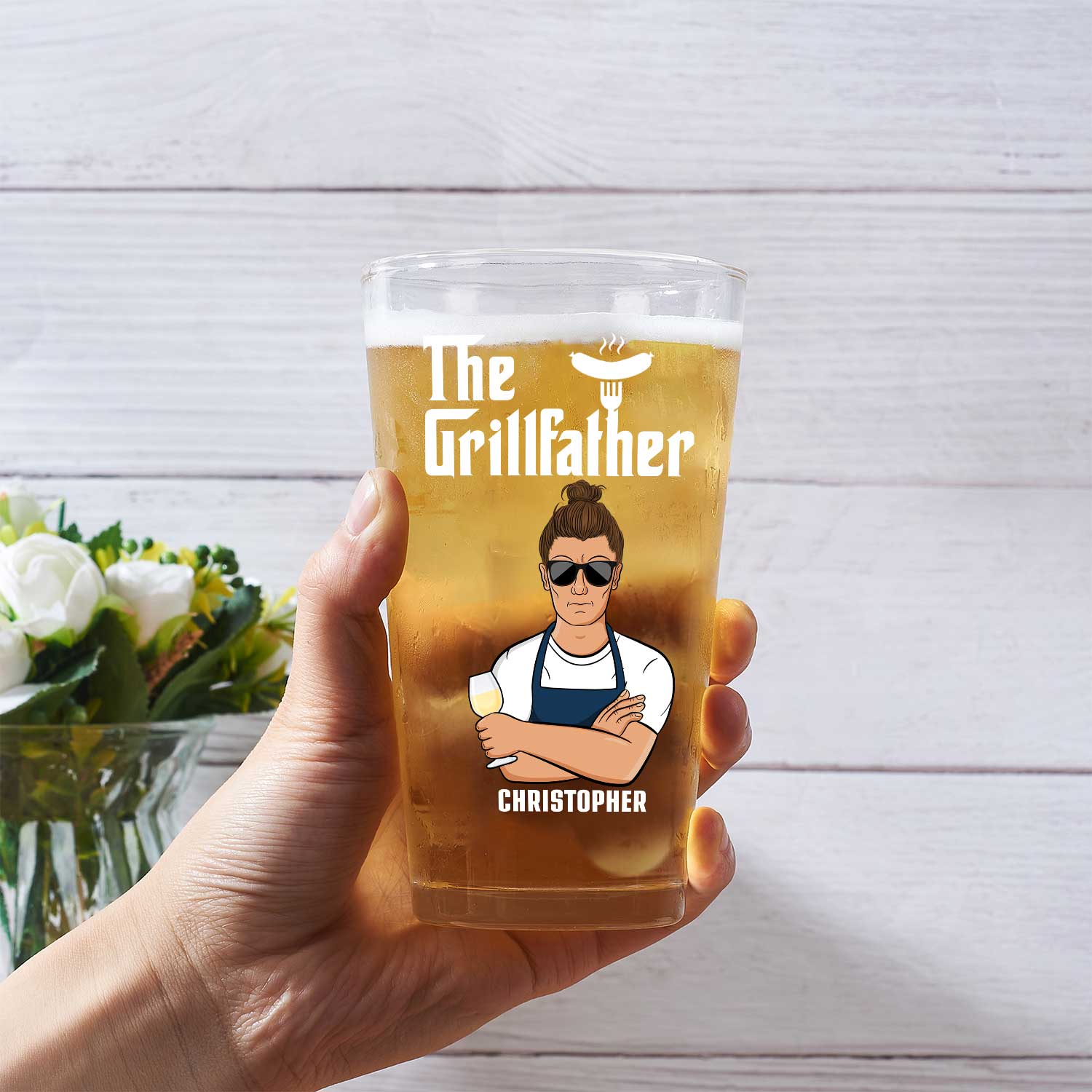 The Grill Father That's What I Do - Gift For Dad - Personalized Beer Glass - Image 3