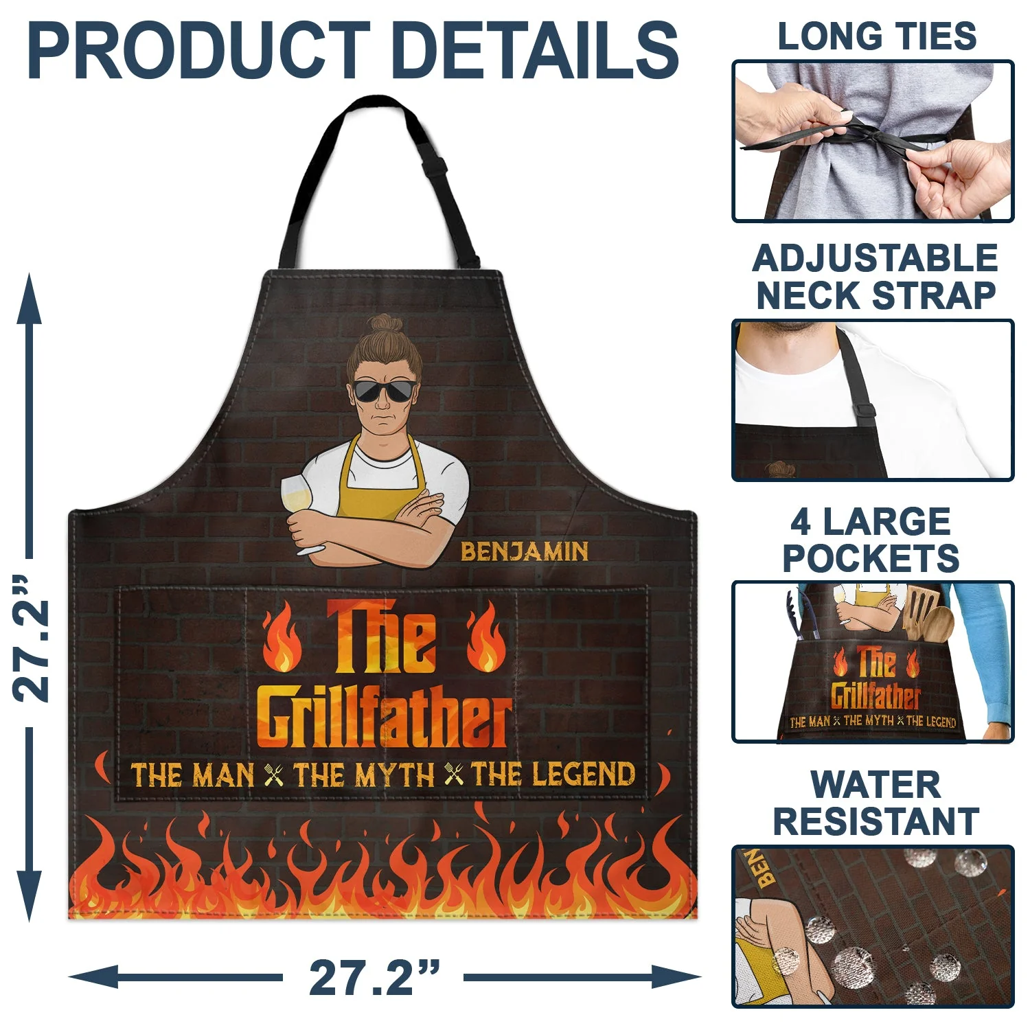The Grillfather The Man The Myth The Legend - Gift For Father - Personalized Apron - Image 4