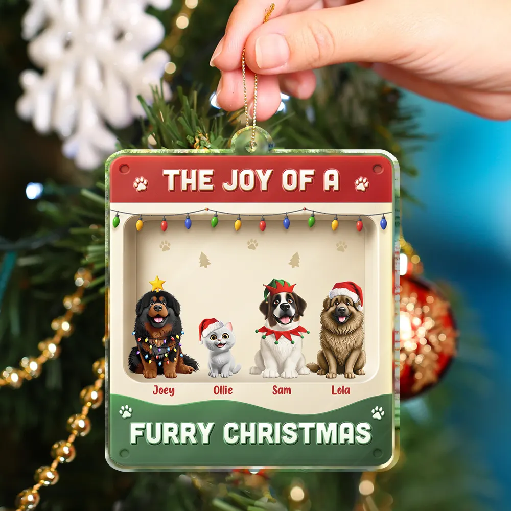 The Joy Of A Furry Christmas 3D Effect Dog Cat - Personalized Custom Shaped Acrylic Ornament - Image 4