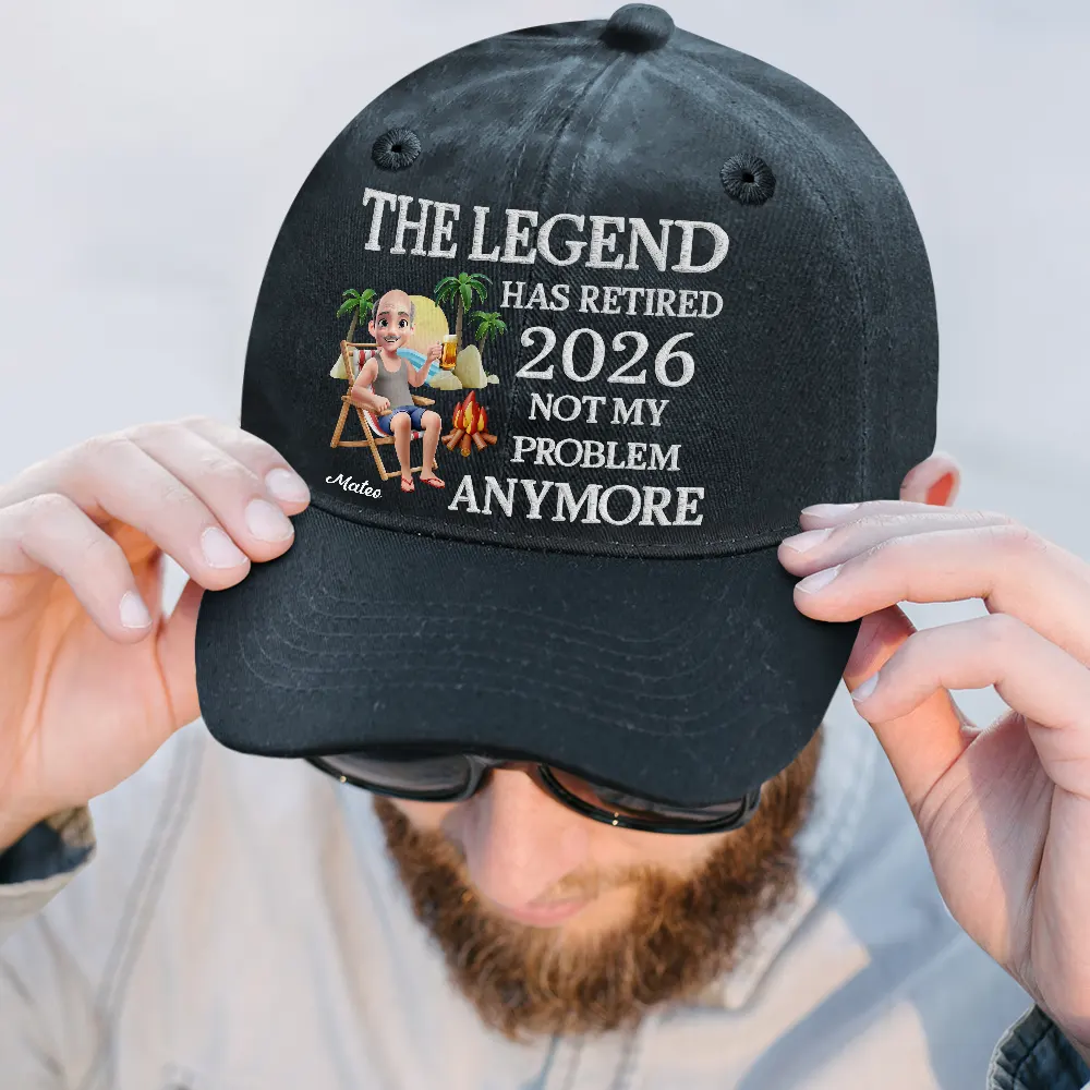 The Legend Has Retired 3D Embroidery Effect - Personalized Vintage Washed Denim Cap - Image 2