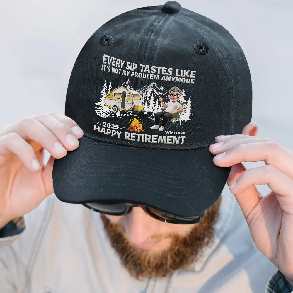 The Legend Has Retired Camping - Personalized Vintage Washed Denim Cap - Image 2