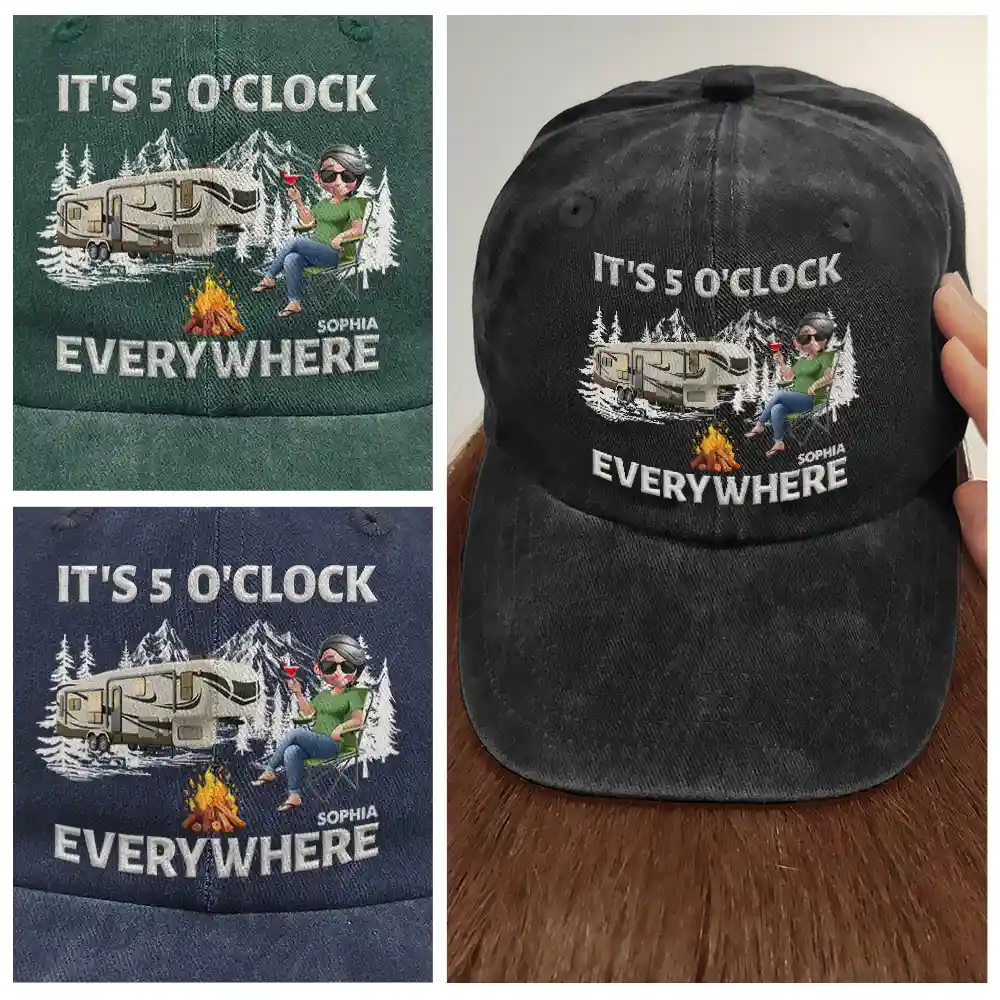 The Legend Has Retired Camping - Personalized Vintage Washed Denim Cap - Image 4