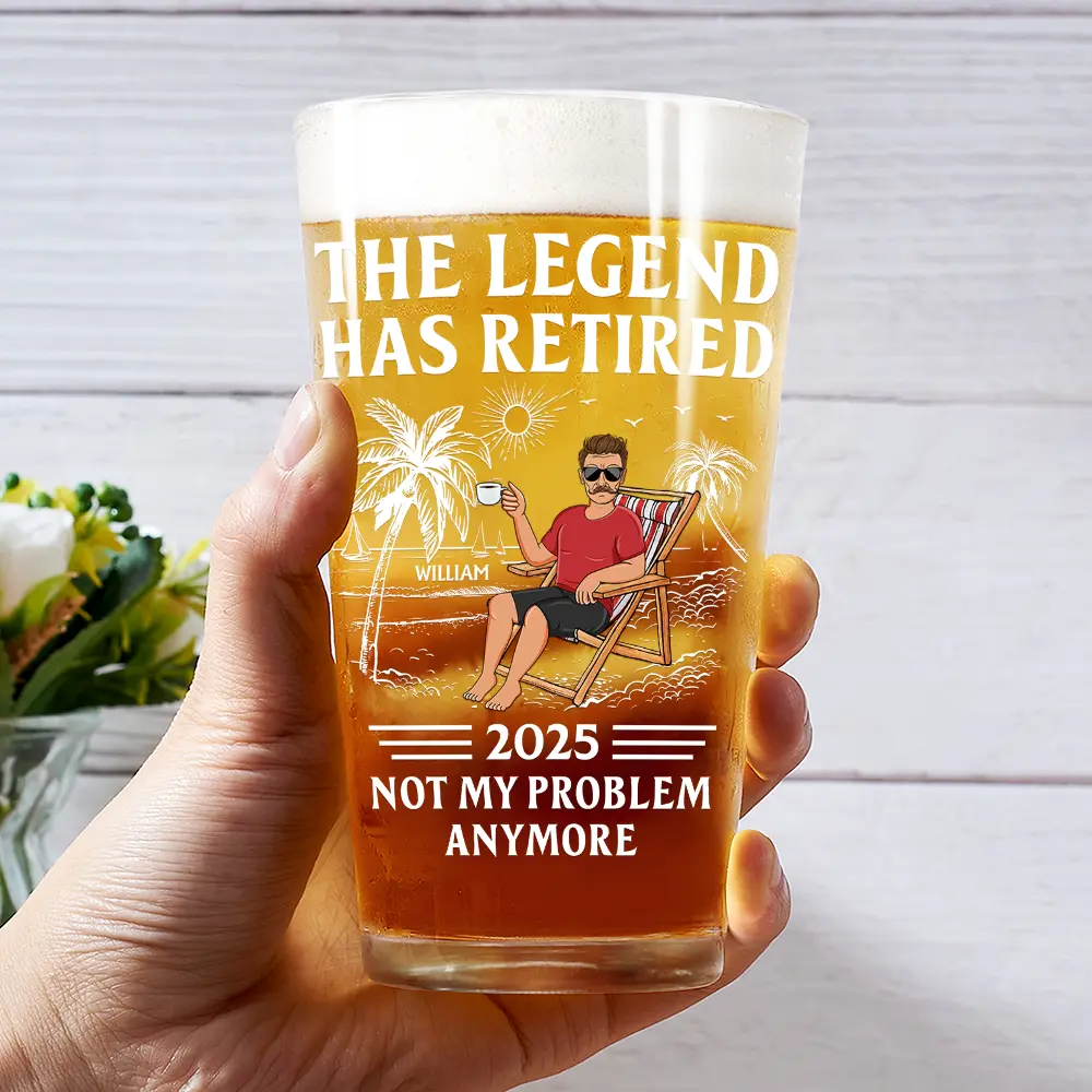 The Legend Has Retired Not My Problem Anymore - Personalized Beer Glass - Image 3