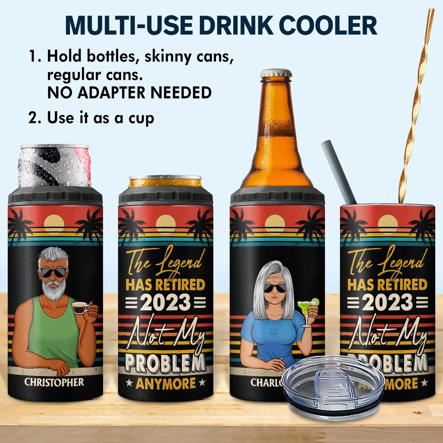 The Legend Has Retired Not My Problem Anymore Vintage - Retirement Gift For Him, Her - Personalized Custom 4 In 1 Can Cooler Tumbler - Image 2