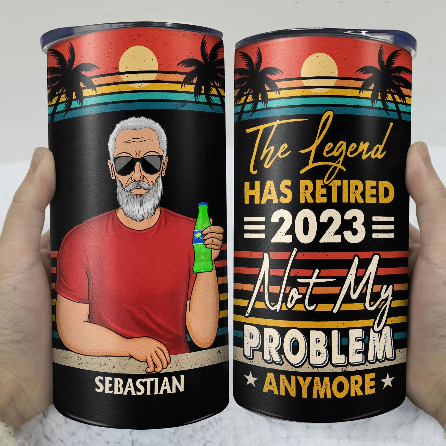The Legend Has Retired Not My Problem Anymore Vintage - Retirement Gift For Him, Her - Personalized Custom 4 In 1 Can Cooler Tumbler - Image 3