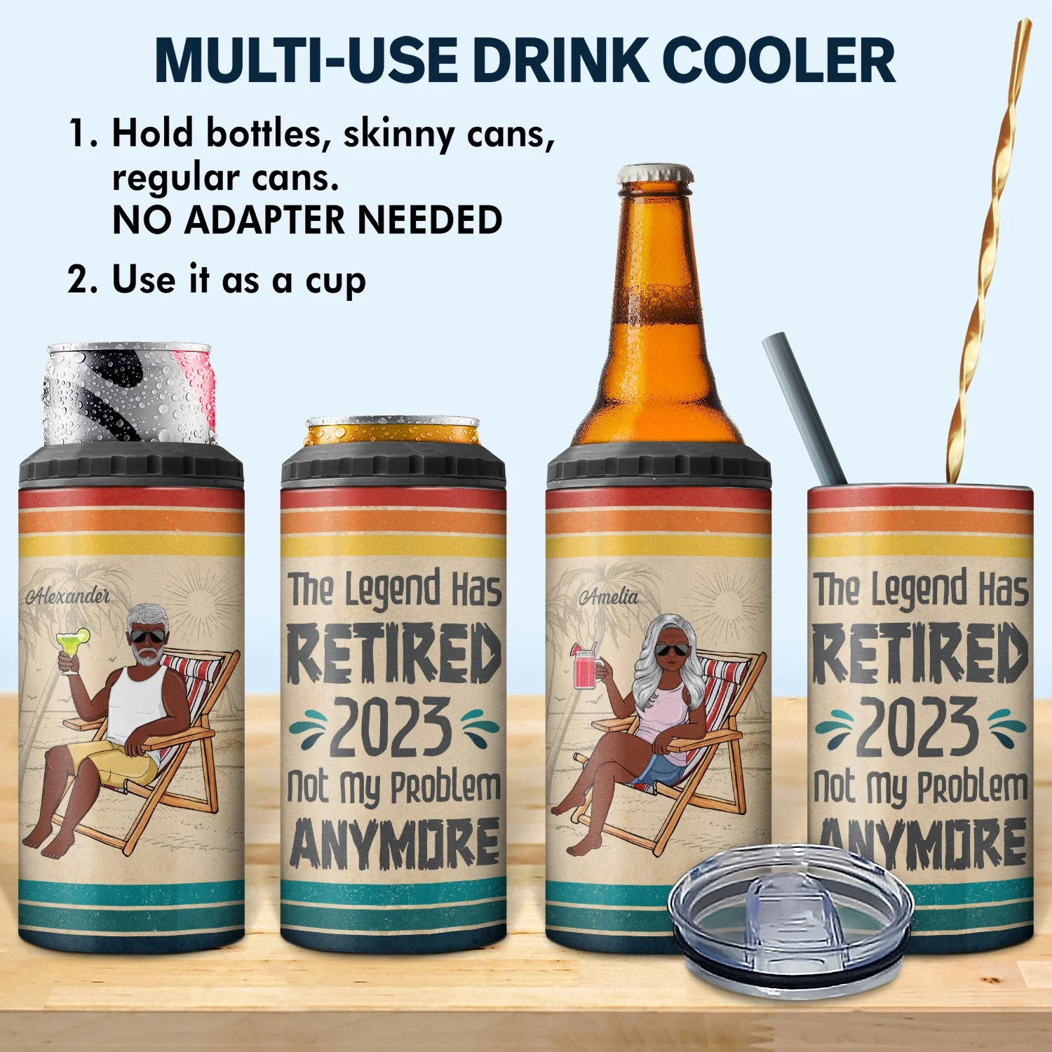 The Legend Has Retired Not My Problem Anymore Vintage - Retirement Gift - Personalized Custom 4 In 1 Can Cooler Tumbler - Image 2