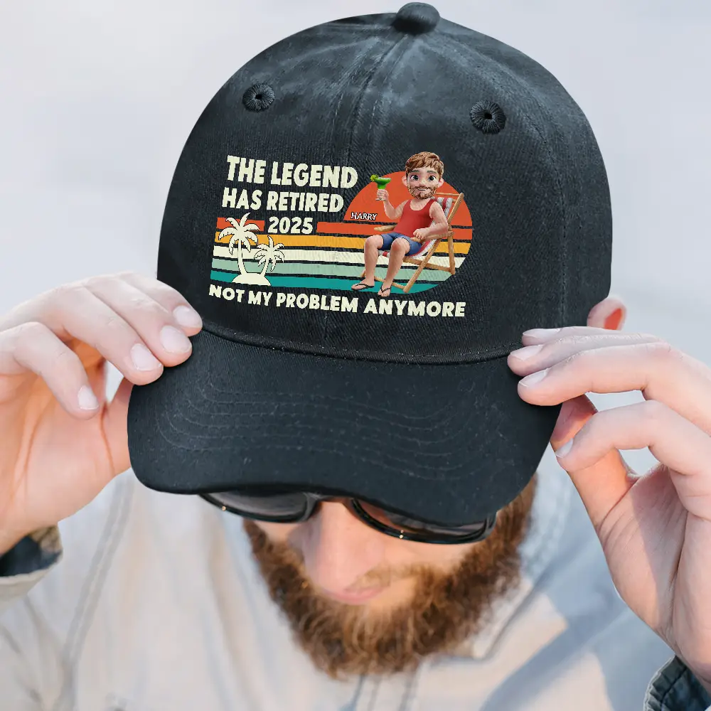 The Legend Has Retired Vintage Cartoon - Personalized Vintage Washed Denim Cap - Image 2