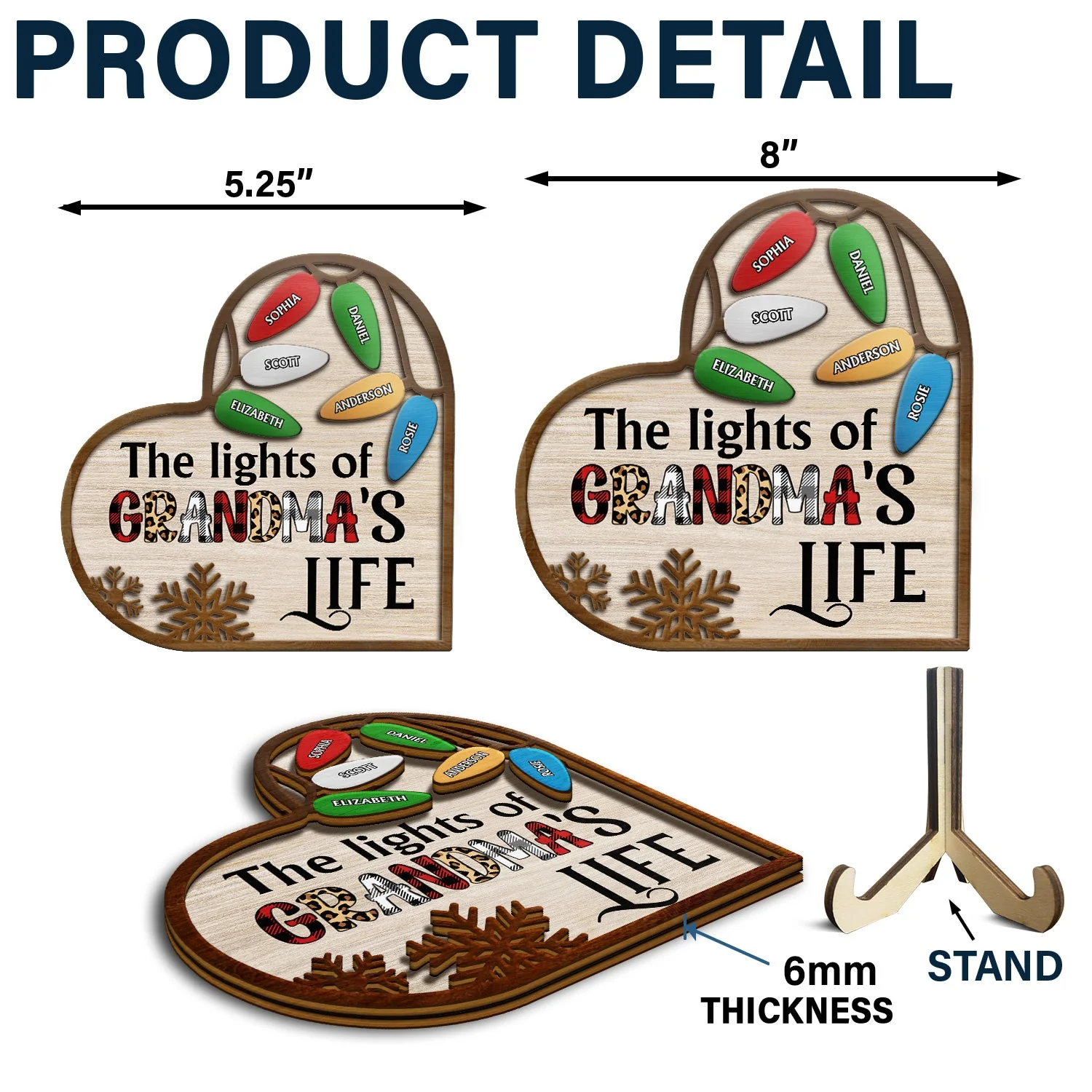 The Lights Of Nana's Life - Christmas Gift For Grandma, Mom - Personalized 2-Layered Wooden Plaque With Stand - Image 5