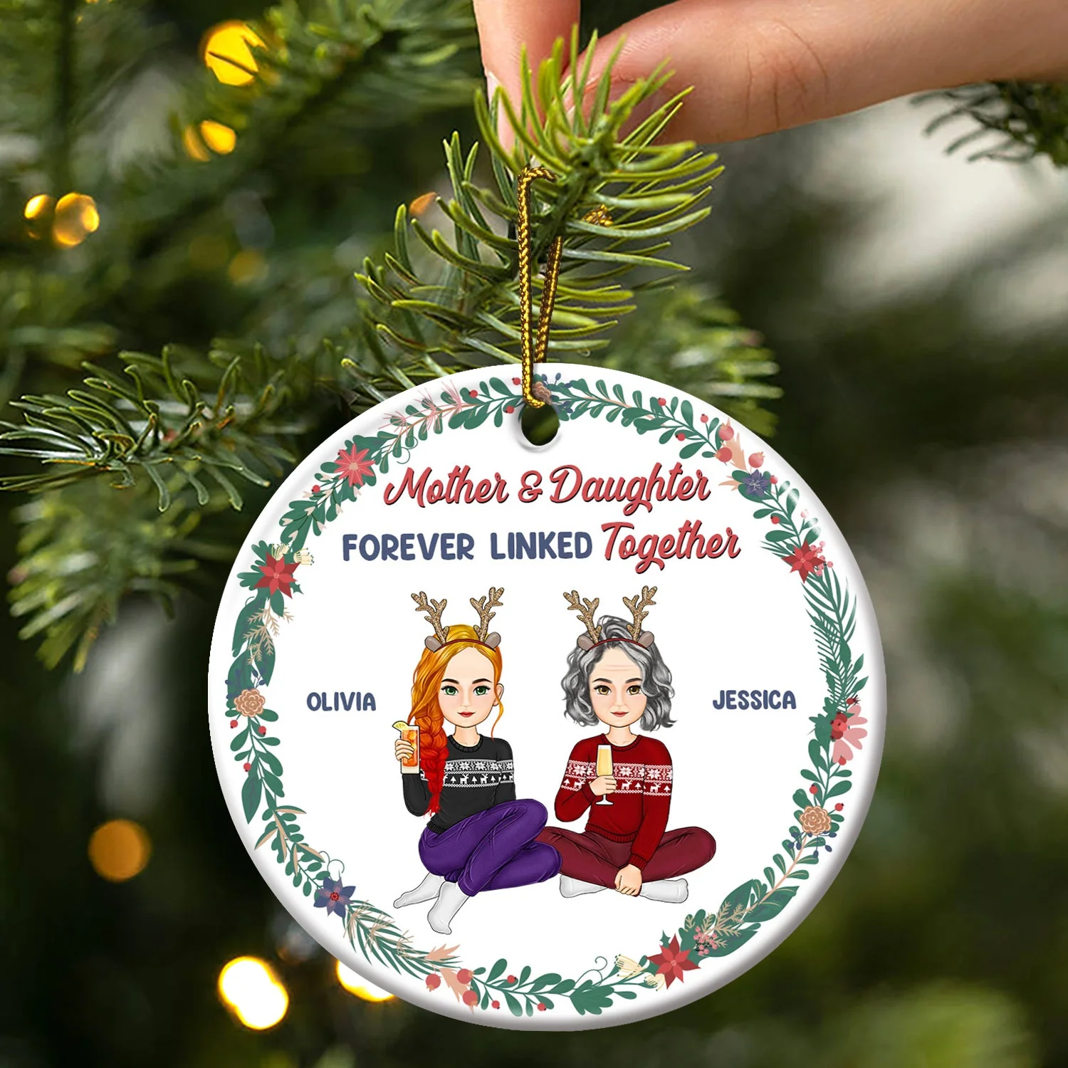 The Love Between A Mother And Daughter Is Forever - Christmas Gift For Mom - Personalized Circle Ceramic Ornament - Image 3